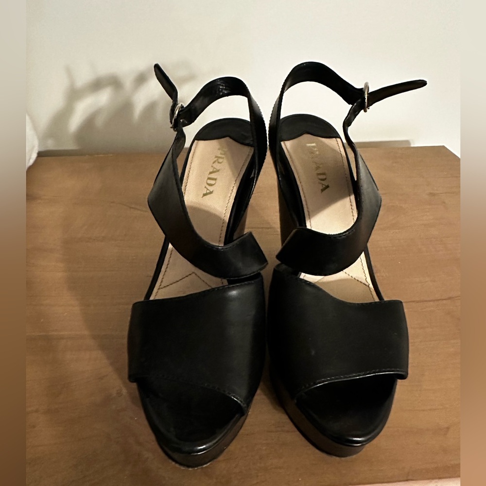 Asymmetrical Black Prada Wedges
